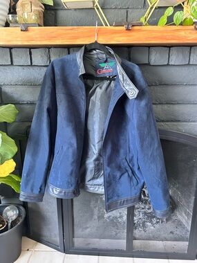 A Collezioni Italian Aviator Navy Suede & Leather Trim Jacket made in Italy M